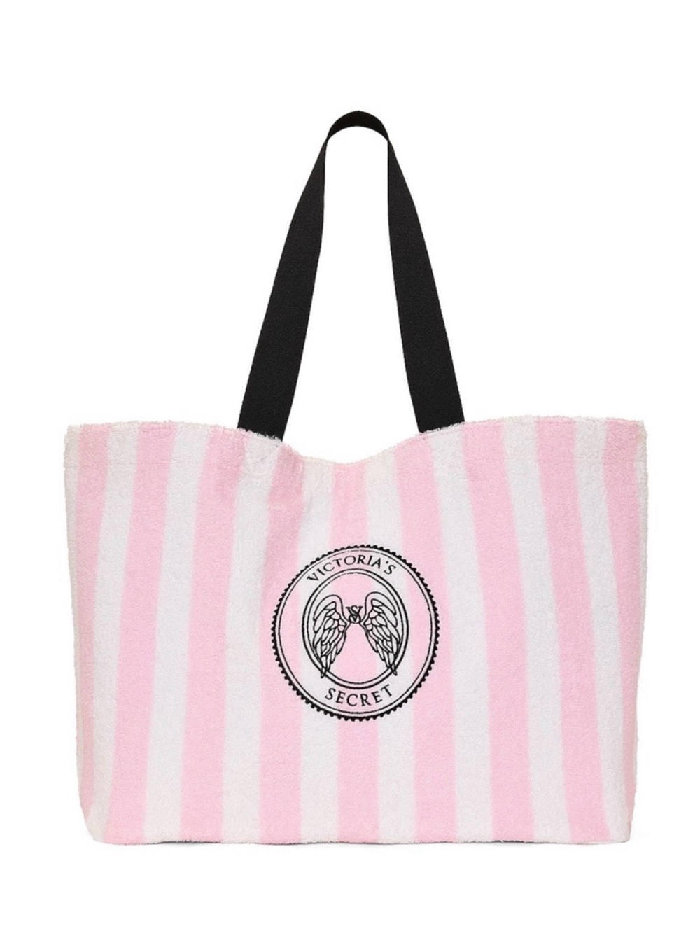 Victoria's Secret Pink & White Striped Tote with Black Handles